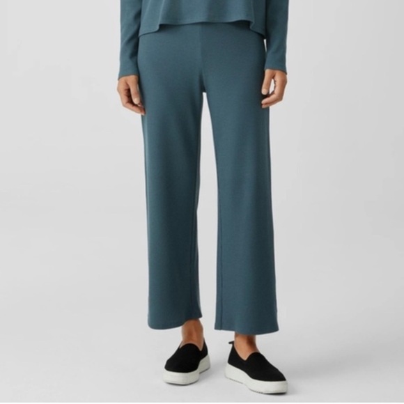 Eileen Fisher Cozy Waffle Knit Straight Pant Tencel/Cotton Sz XL Black - Picture 1 of 6